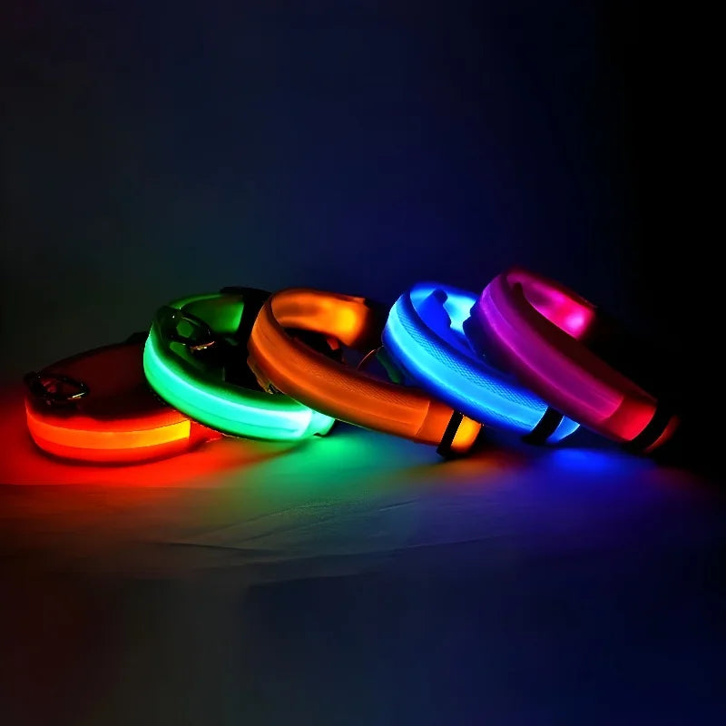 Coleira de nylon para cães, coleira de segurança noturna com LED
