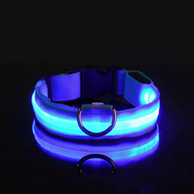 Coleira de nylon para cães, coleira de segurança noturna com LED
