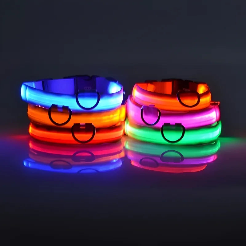 Coleira de nylon para cães, coleira de segurança noturna com LED