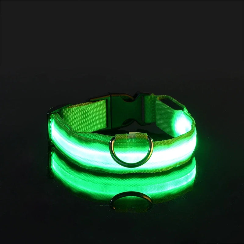 Coleira de nylon para cães, coleira de segurança noturna com LED