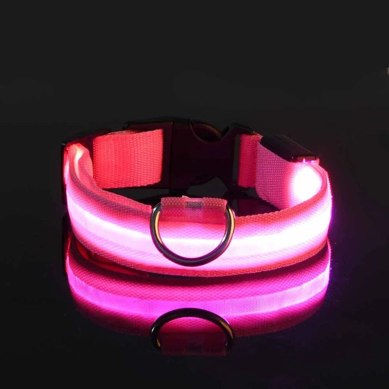 Coleira de nylon para cães, coleira de segurança noturna com LED